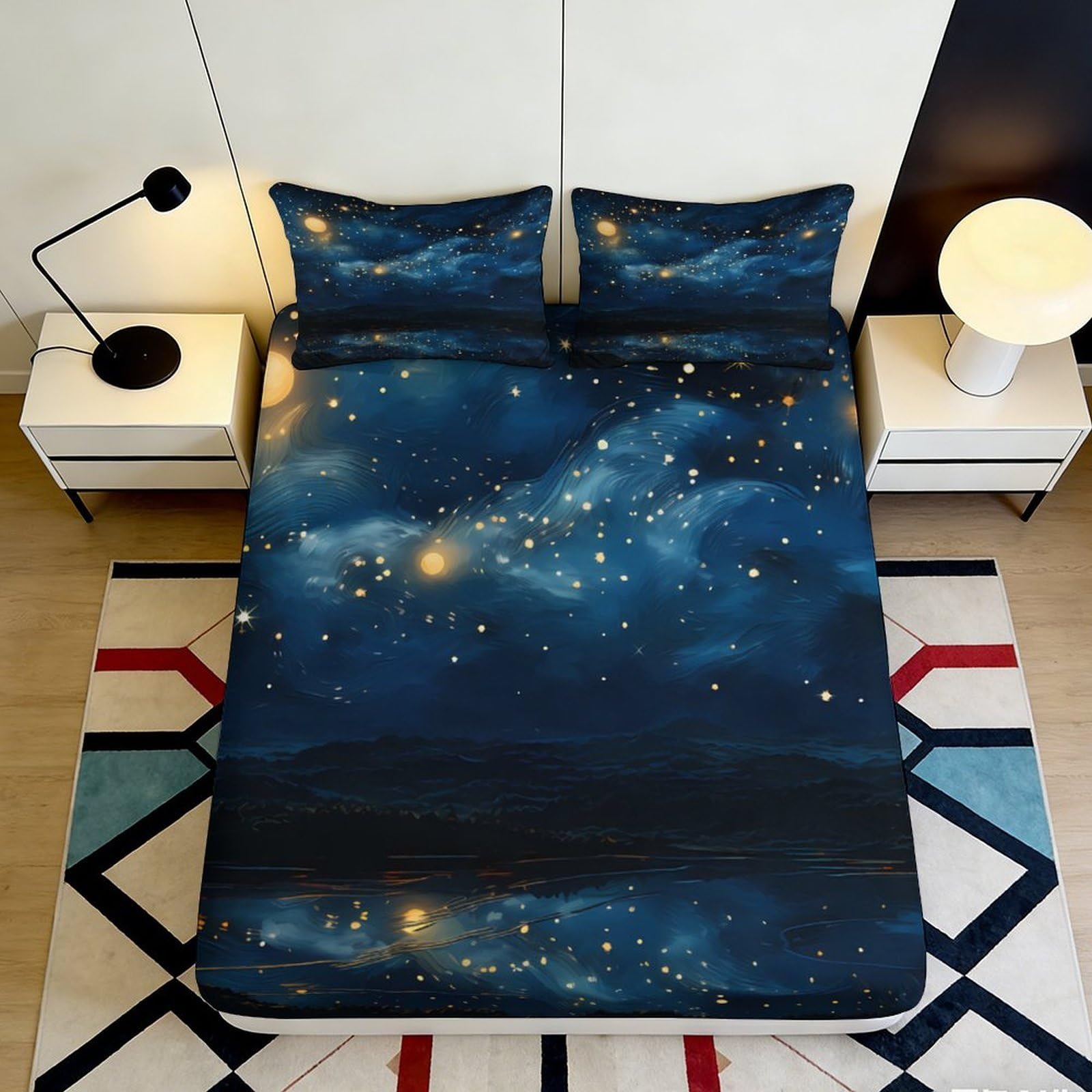 Pnayamiorkfel Style-1 3D Printed Galaxy Starry Sky Fitted Sheet Microfiber Blue Artistic Cosmic Nebula Mattress Cover For Bedroom Decor 90X200x25cm