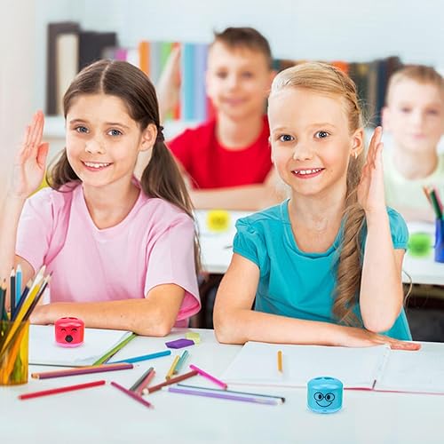 Miniatura 5 de Bonito sacapuntas para niños, pequeño sacapuntas de mano de dibujos animados, juguete manual de sonrisa de color, accesorio novedoso para oficina,
