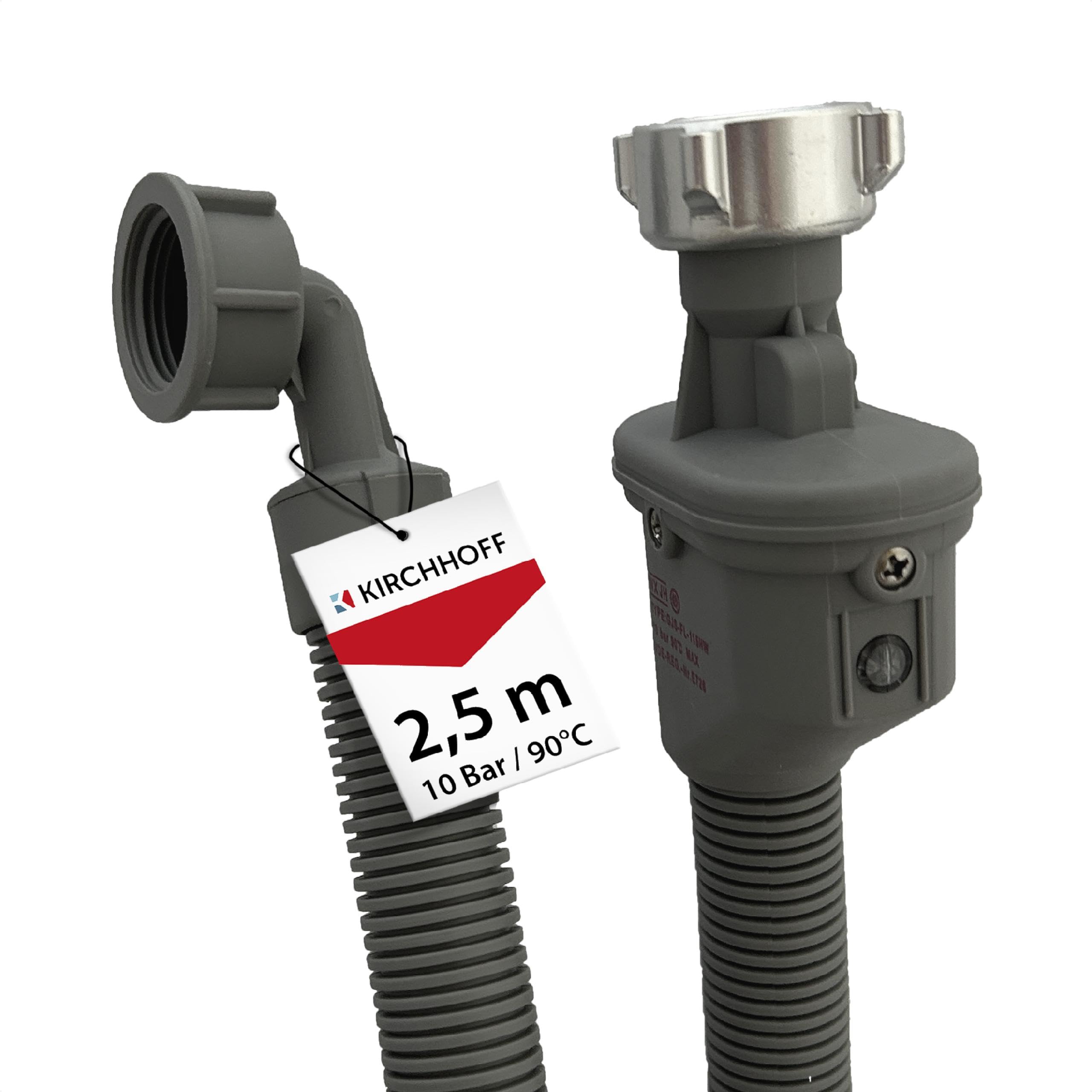 KIRCHHOFF 98657230 Waschmaschinenschlauch 2,5m, Zulaufschlauch mit 3/4" x 3/4" IG für Waschmaschine oder Spülmaschine, Wasserschlauch mit Aquastop