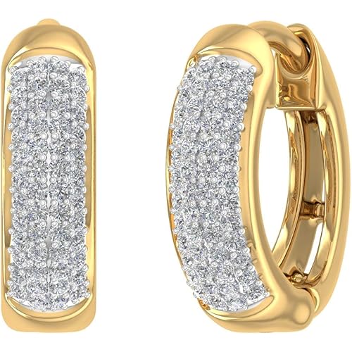 10K Gold Round Diamond Ladies Huggies Hoop Earrings (1/4 Carat)