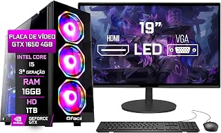 PC Gamer Completo Blue PC Intel Core i5 3ª Geração 16GB GTX 1650 4GB HD 1TB Fonte 500W Monitor 19" Teclado e Mouse