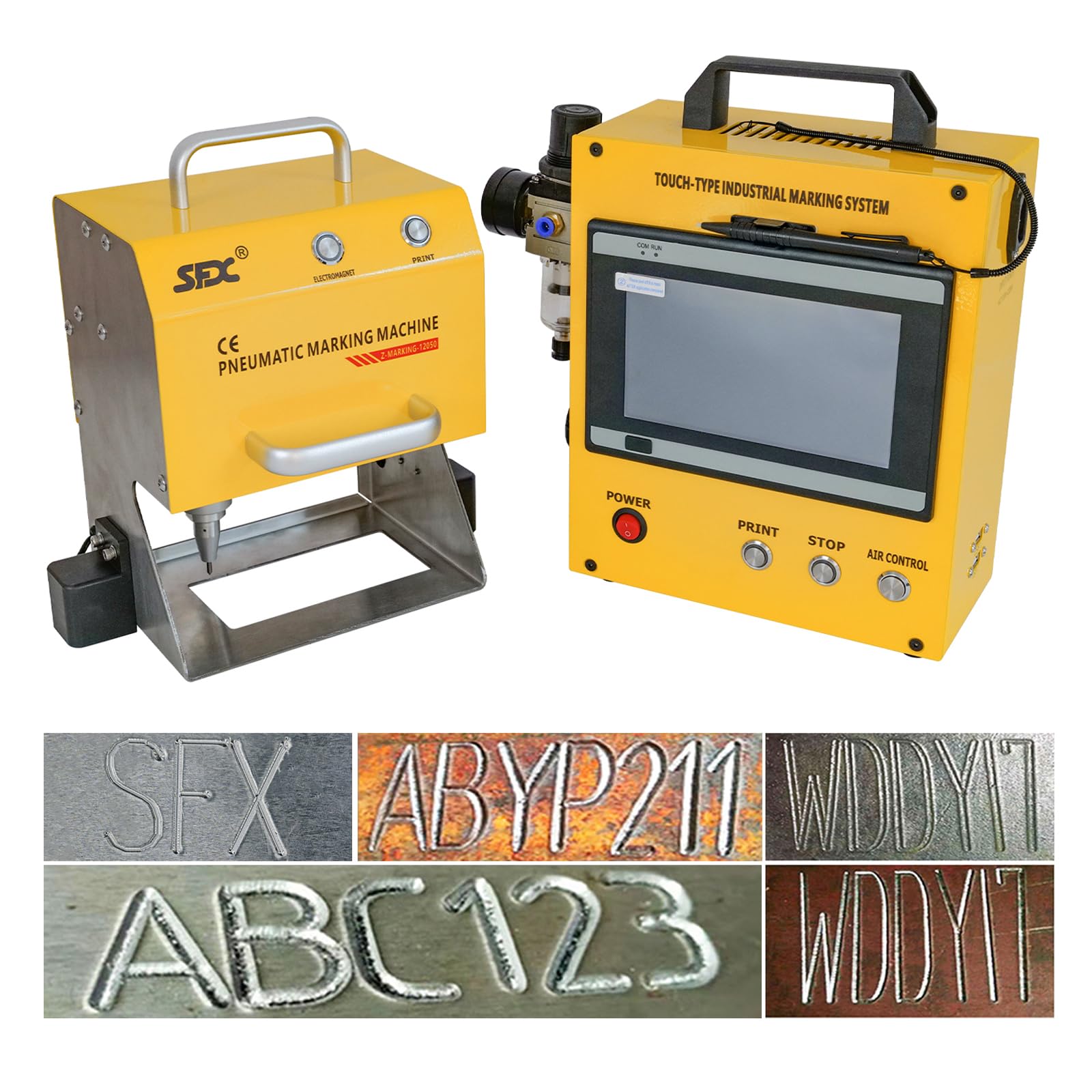 US Stock 100W Pneumatic Marking Machine 120x50 mm Pneumatic Dot Peen Marking Machine Maximum Marking Depth 0.02-1 mm for Marking Code, Serial Number, Letter, Logo, VIN