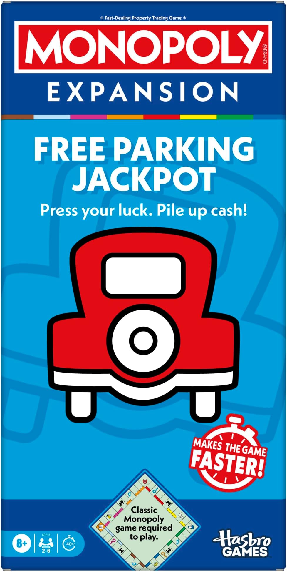 Monopoly Free Parking Jackpot Expansion | Add More Fun to Classic Monopoly Game and Play Faster | Ages 8+ | 2-6 Players | 40 Mins. | Family Board Games