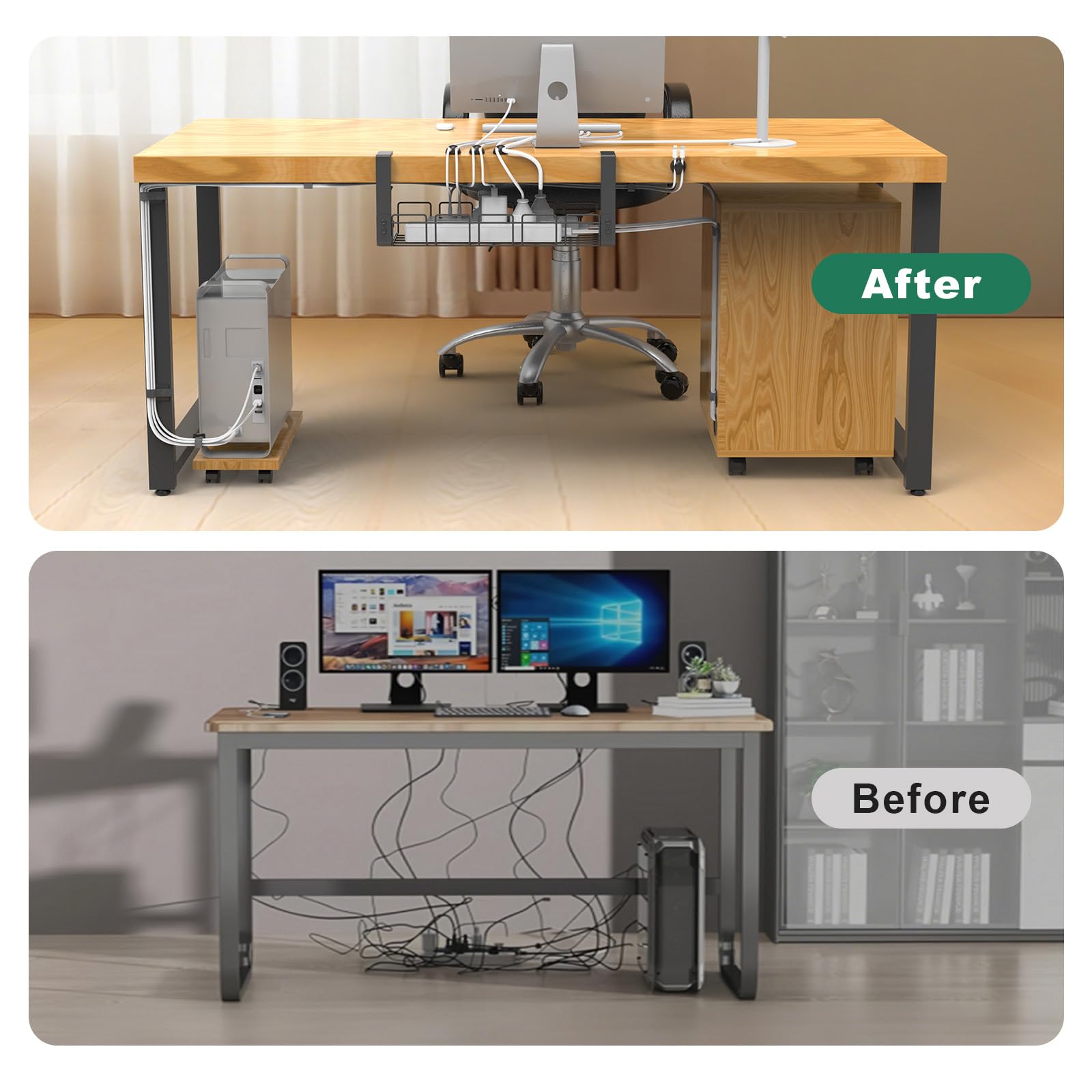 Desk Cable Organizer Tray, Cable Management Tray Under Table, Accessories for Storing and Hiding Cables, Support Strip for Computer, Office - 5