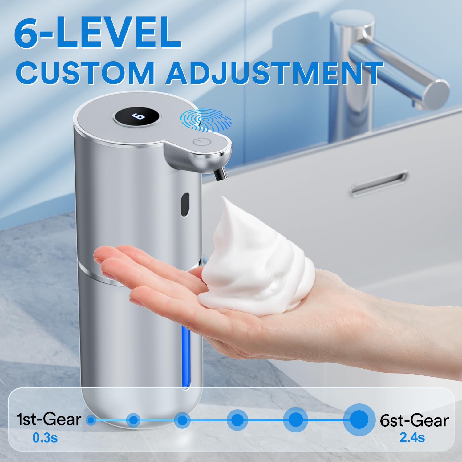 Distributeur de savon automatique avec affichage numérique - 380 ml - Distributeur de savon électrique avec capteur - Montage mural - Sans contact - Rechargeable par USB - Étanche IPX5 - Pour salle de