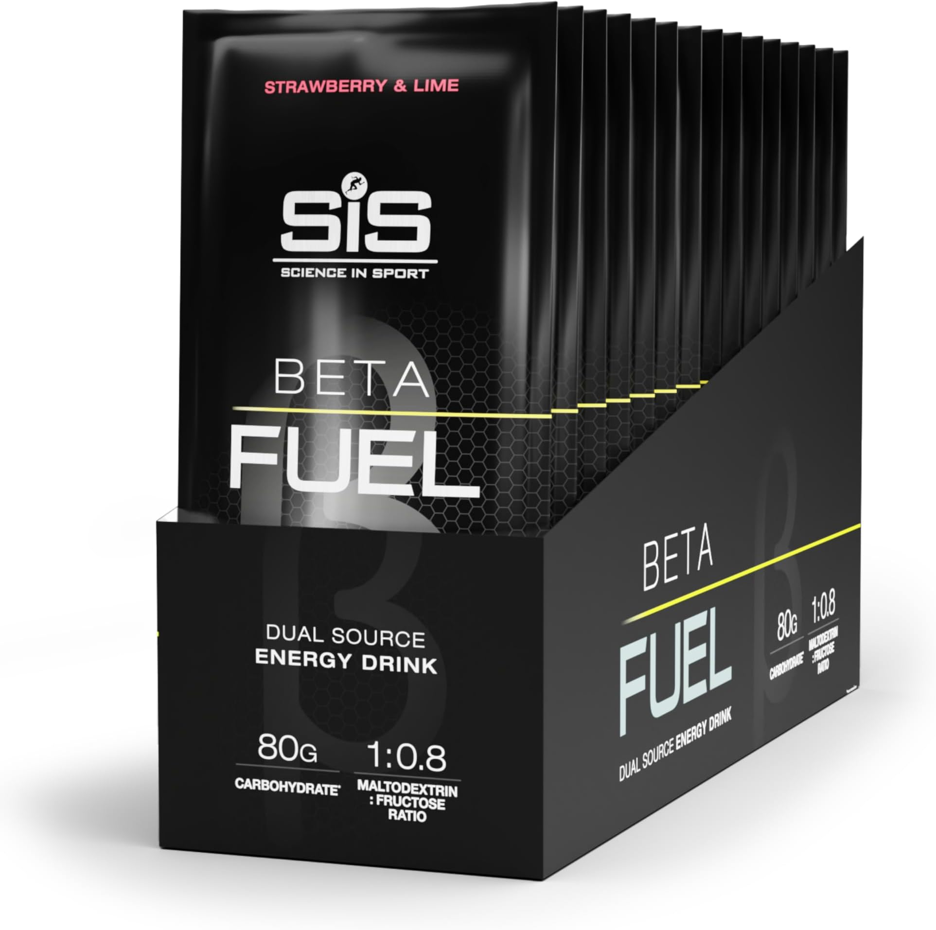 Science in Sport Beta Fuel 80 Dual Source Energy Drink Powder, Strawberry and Lime Flavour Carb Powder, 80g of Carbs Per Pack (15 Pack)