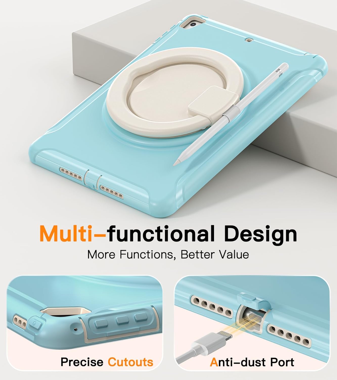 BATYUE Case for iPad 6th Generation 9.7 inch 2018, iPad 5th Gen 2017, iPad Air 2/ iPad Pro 9.7'',Shockproof Protective Cover with Pencil Holder &Rotating Kickstand,for Kids,Boys,Girls (Frozen Blue)