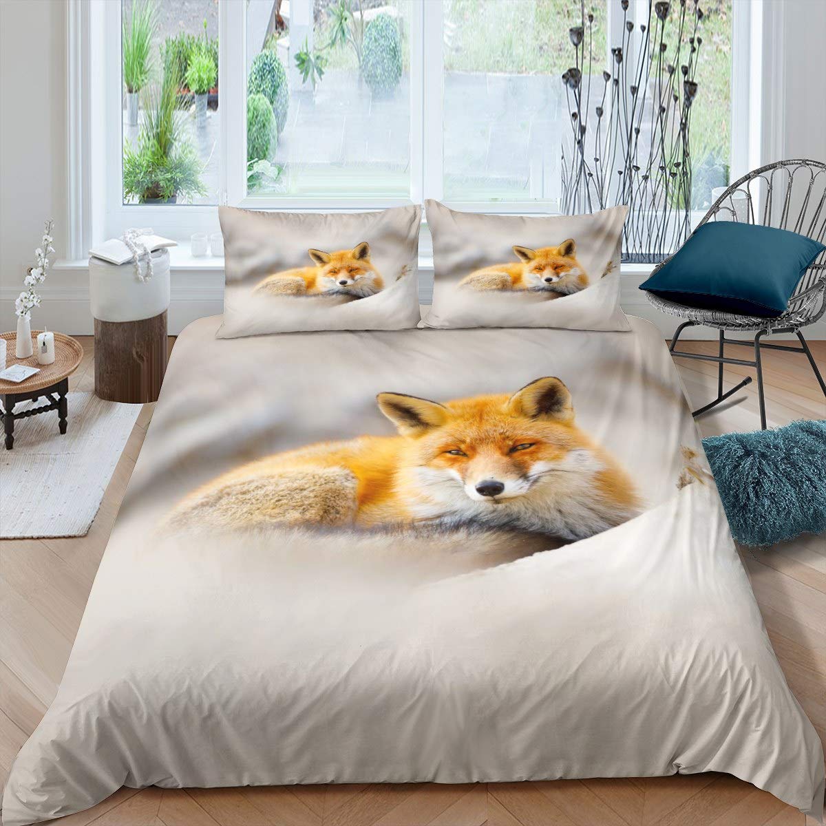 Loussiesd Fox - Juego de cama para niñas y niños, diseño de zorro en 3D, diseño de zorro