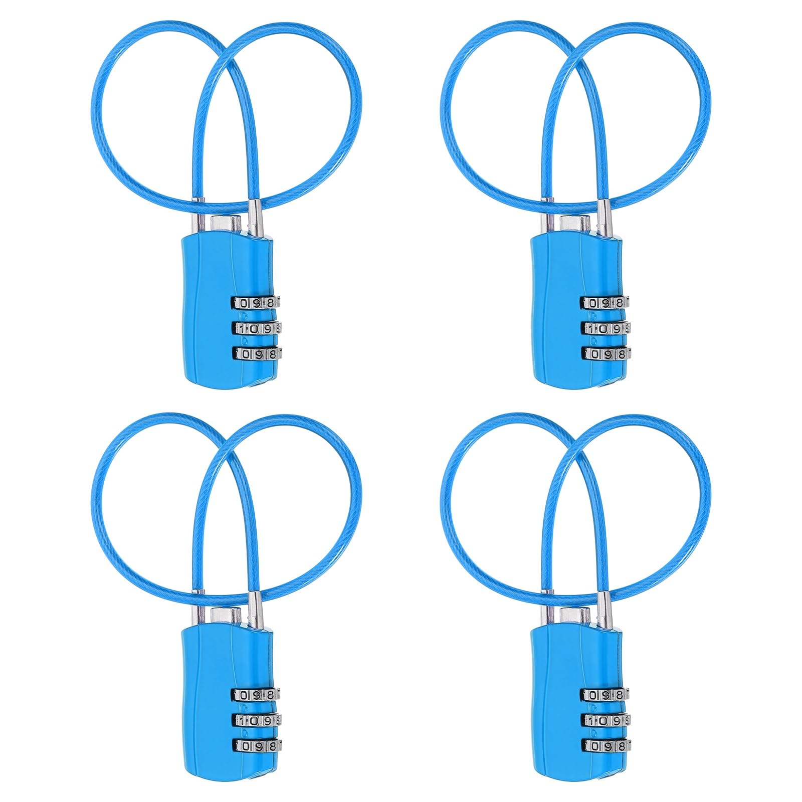 sourcing map 4 Pcs Luggage Travel Lock, 3 Digit Cable Combination Lock 30mm Width Body with 30cm Long Cable for Suitcase Bag Cabinets Small Fences Gym, Blue — image 1