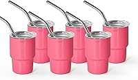 Vista 1 de AGH vaso de chupito de 3 oz, mini vaso con popote y tapa, color rosa, de acero inoxidable, vasos de sublimación con aislamiento al vacío de doble