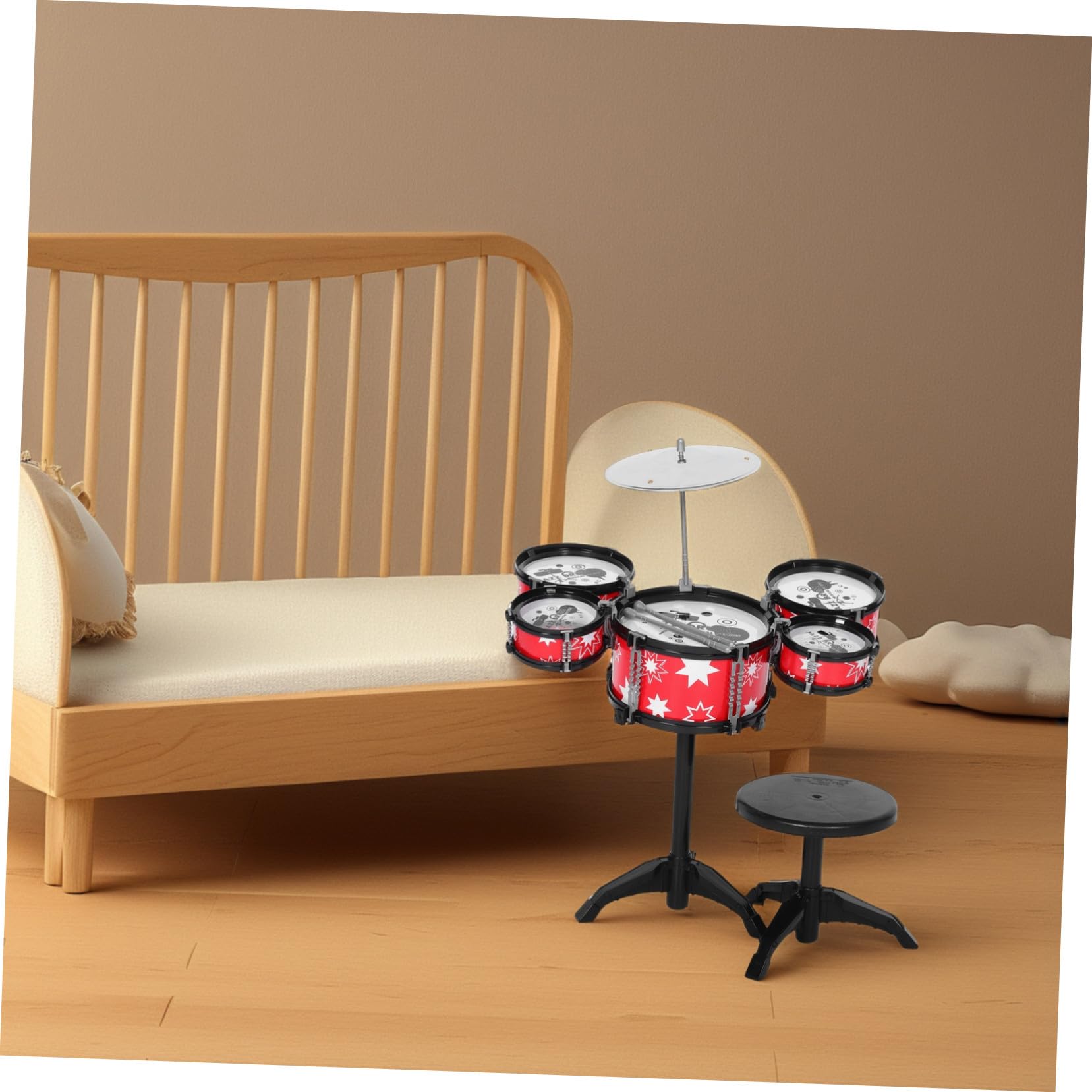 Batteria Giocattolo per Bambini, Mini Set Rosso in Plastica | Design Realistico, Multifunzionale, per Piccoli Musicisti, Strumento Musicale da Apprendimento e Pratica