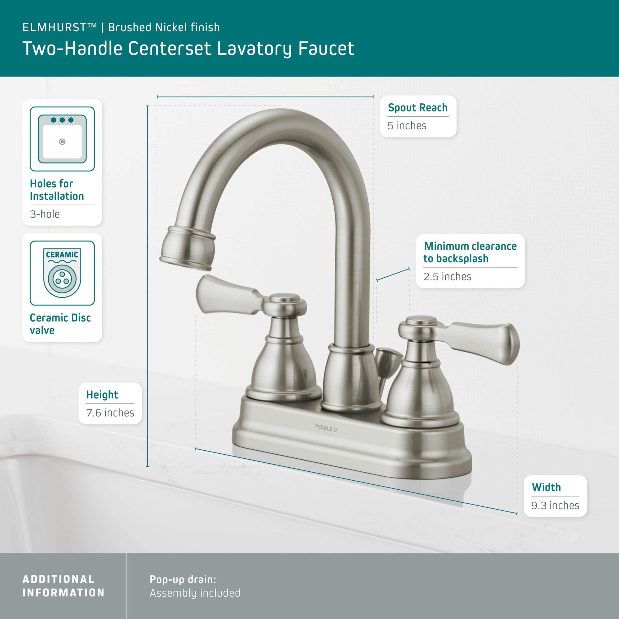 Peerless P2665LF-BN Elmhurst - Rubinetto centrale per vasca da bagno, in nichel spazzolato