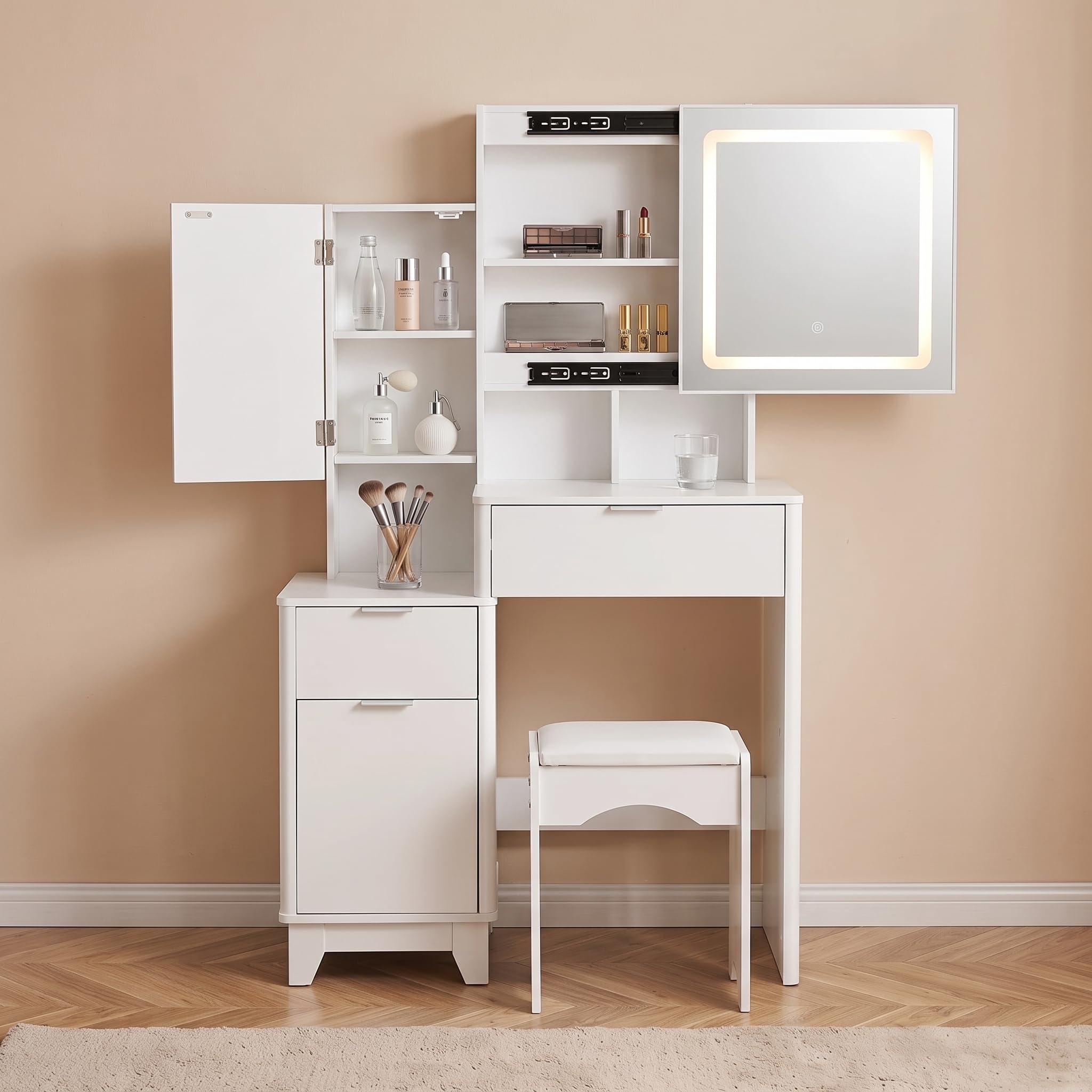 Oyajia Dressing Table with Mirror and Stool