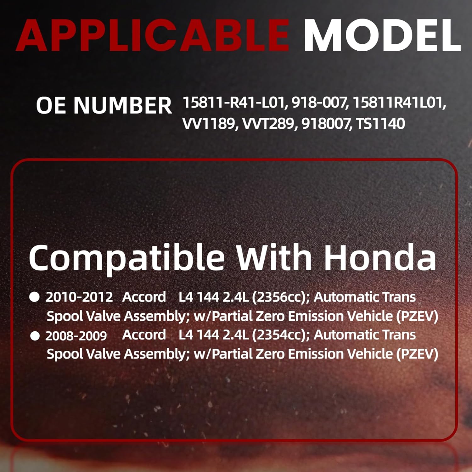 VTC Spool Valve Assembly, VVT Solenoid, Variable Valve Timing Solenoid,- Fixes VTC System Issues, Replaces OE 15811-R41-L01 918-007 VVT289, Compatible with Accord 2008-2012