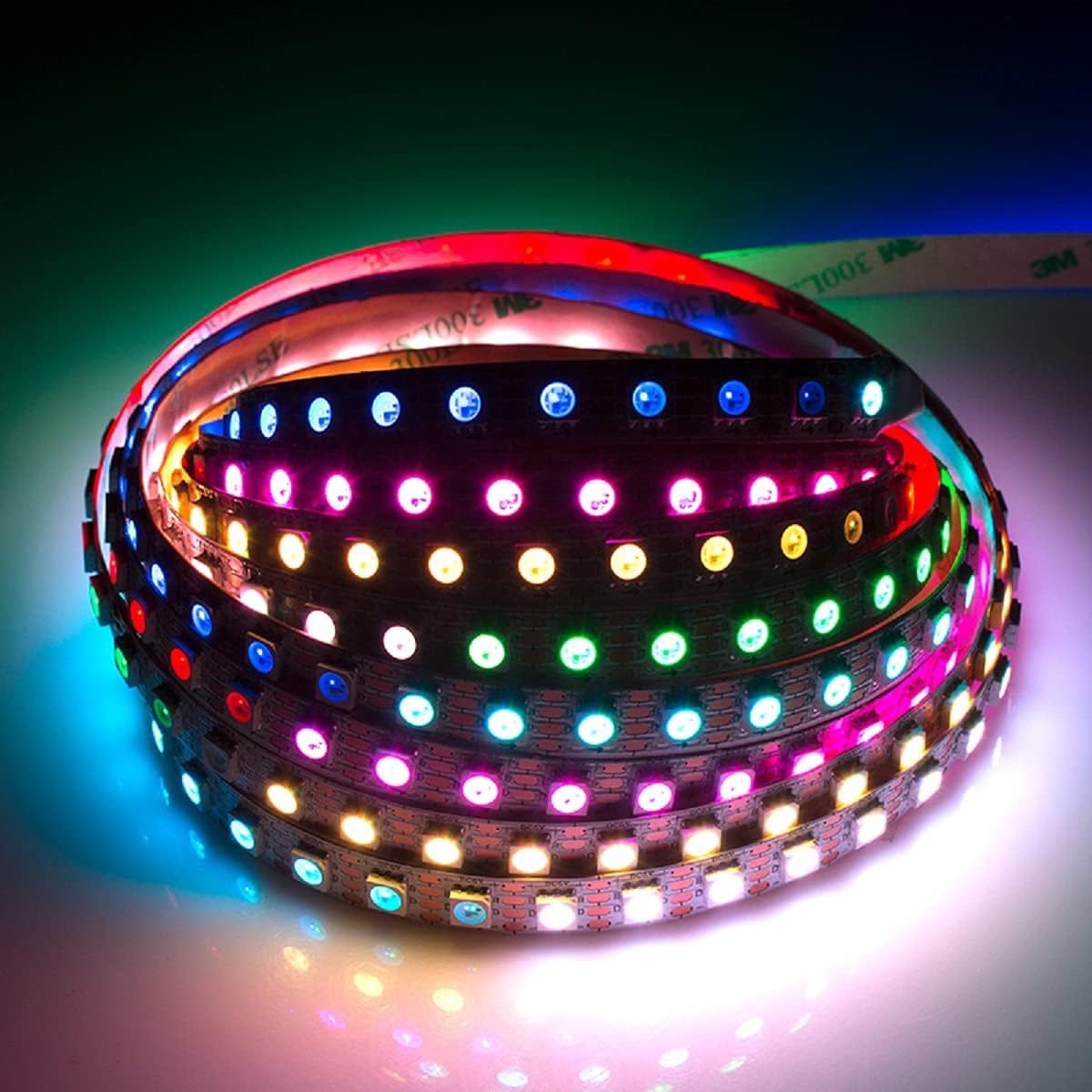 WS2812B LED Strip SMD 5050 Individual Addressable 60Pixels/m 300Pixels RGB Pixel Strip Full Color LED Strip Non-Waterproof DC5V (16.4FT 300led IP30, White PCB)