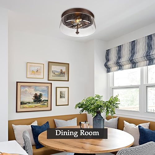 Miniatura 7 de ROS62A ORB - Lámpara de techo de montaje empotrado, 12 pulgadas, 2 luces, moderna, rústica, cerca del techo, con vidrio sembrado, para dormitorio,