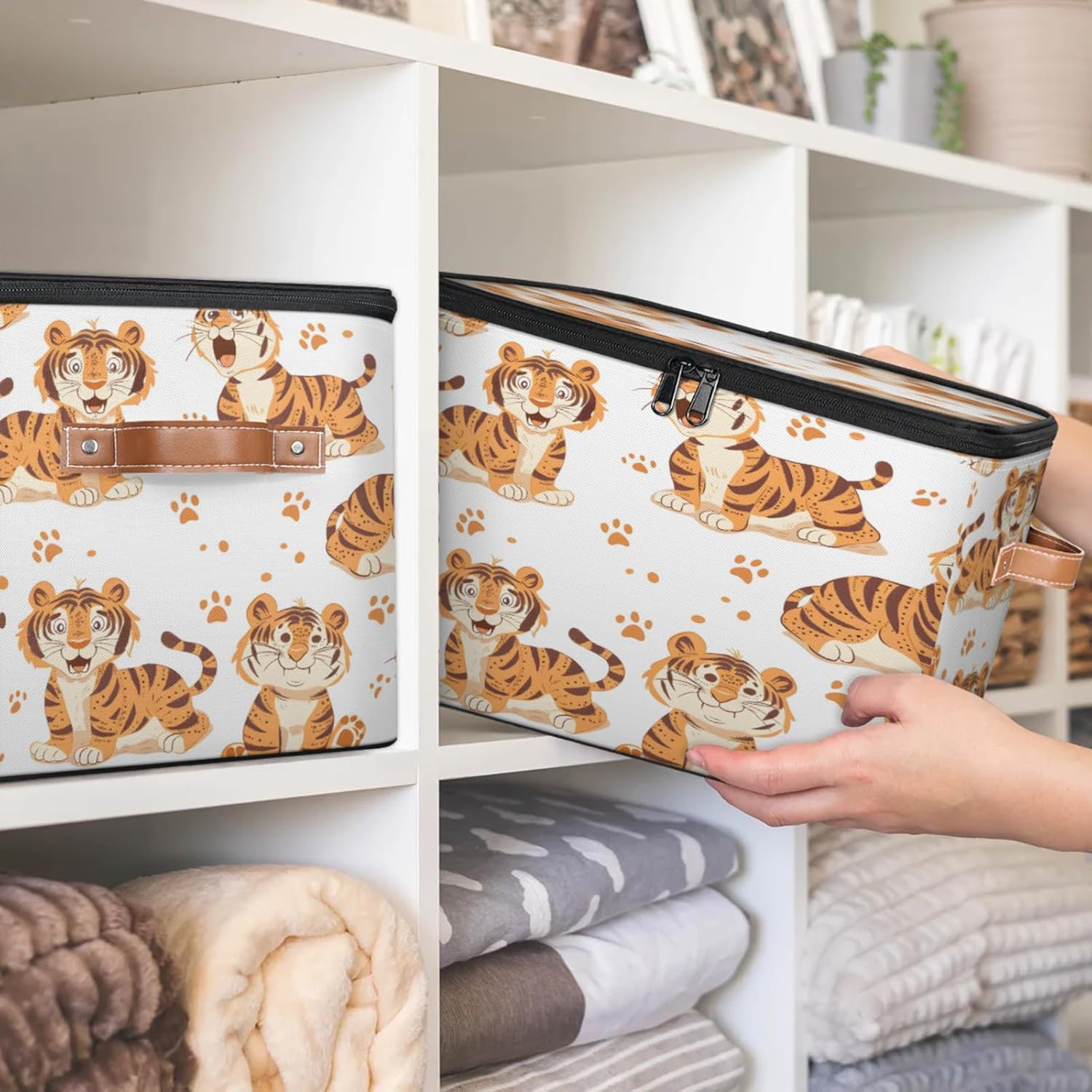 2-Pack Storage bins with lids - 26 quart organizer bins - Collapsible fabric storage bins with sturdy handles and double zipper tops - Versatile for home, toys, dorm rooms