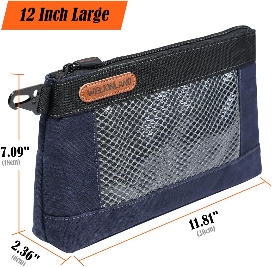 WELKINLAND 4 Piece-Pack Clear Tool Pouch, 12Inch Canvas Zippered Tool Pouch | Clear-Window Tool Pouch Bag, Waxed-Canvas Tool Pouches, Heavy-Duty Tool Pouches With Zipper, Easy-Organized Small Tool Bag