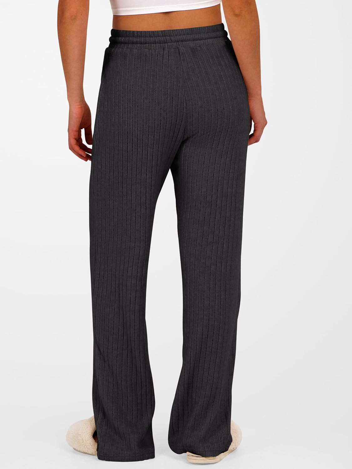 ANRABESS Womens Ribbed Knit Lounge Pajama Pants Soft Fuzzy Comfy Straight Leg Drawstring Fall Loose Pj Bottoms with Pockets - Image 5