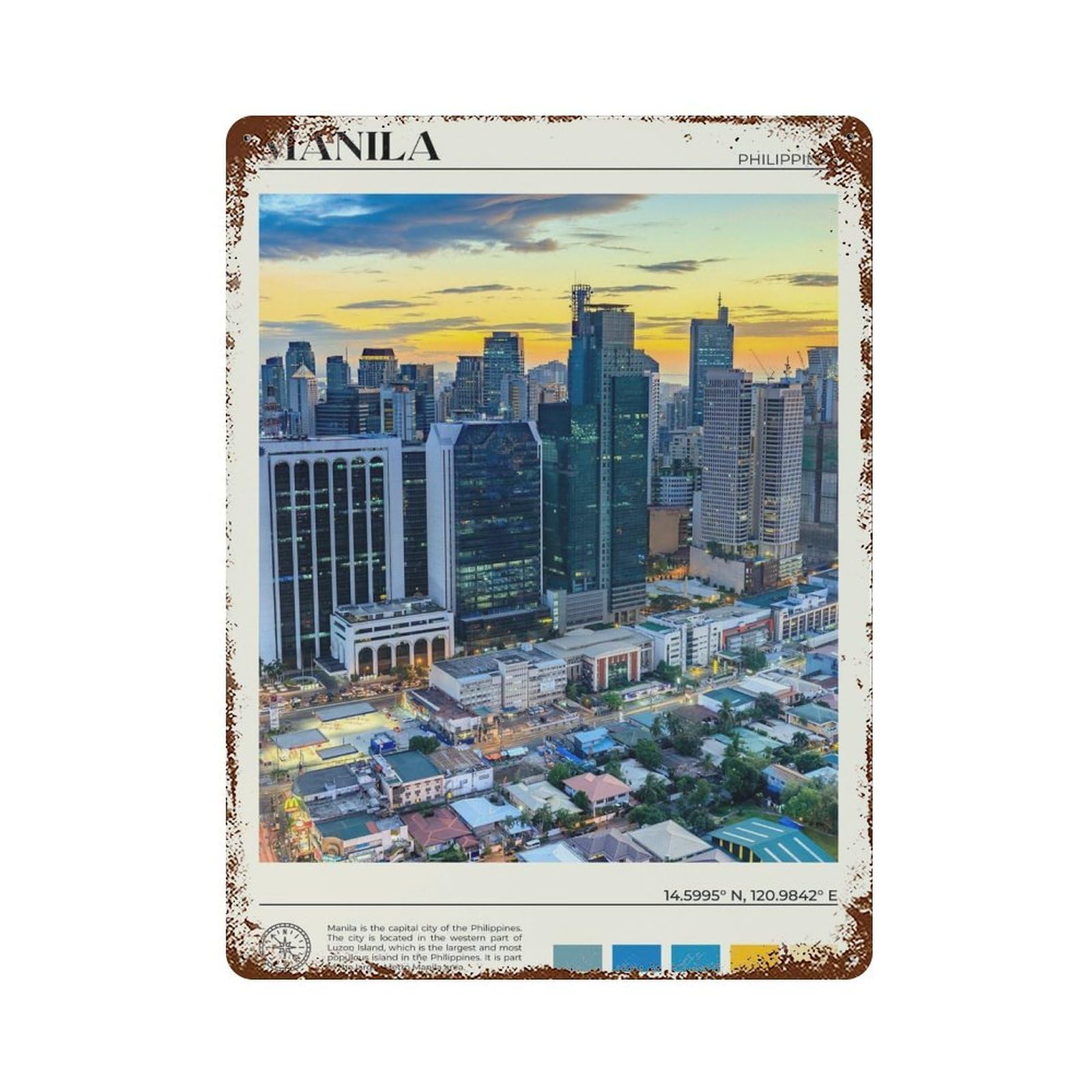 xiaoxiaoshen Real Photo Manila Decor Philippines Wall Decor Art Metal Tin Poster Modern Home Decor Art Home Bar Shop Decorations Vintage Sign 40x30cm