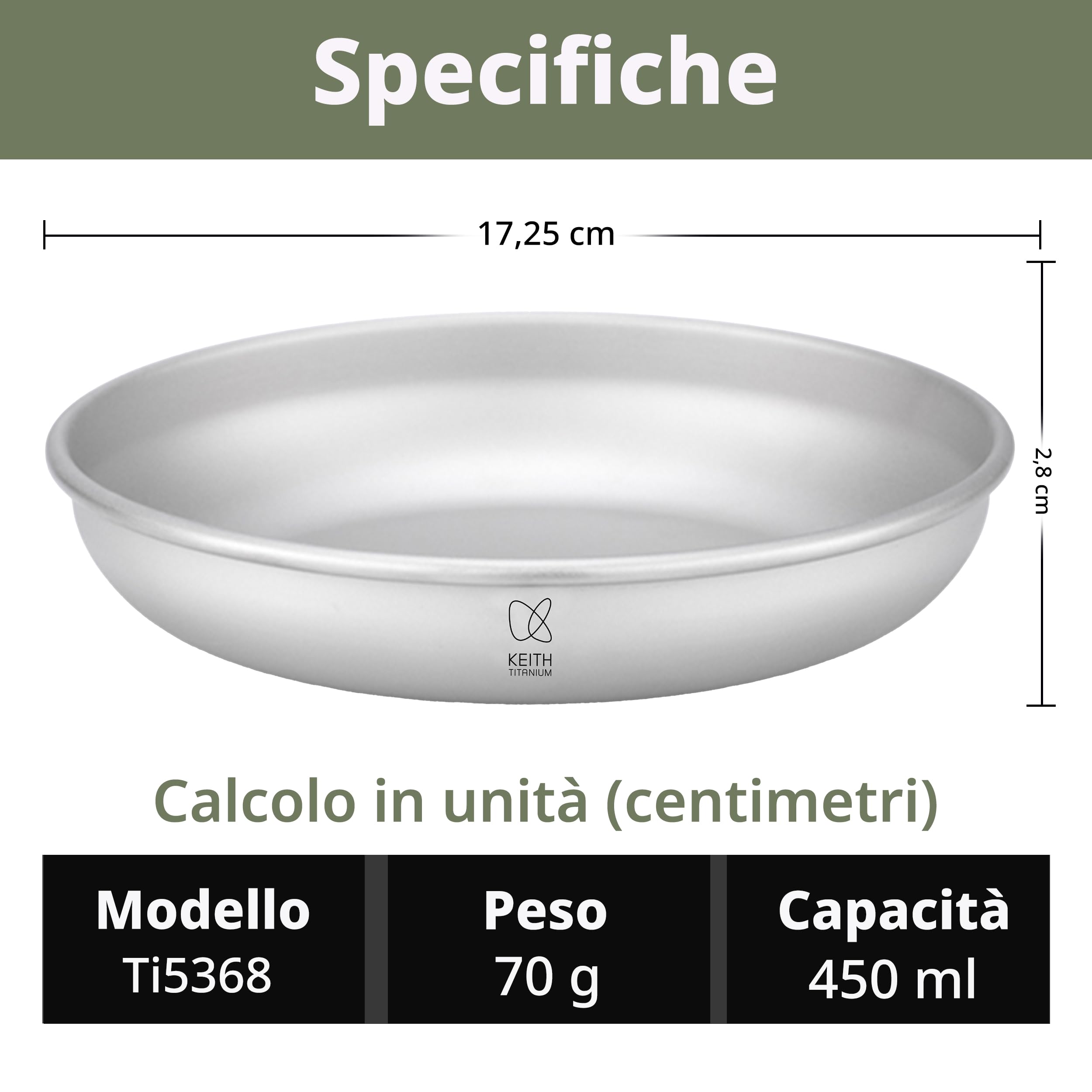 Keith Piatti Titanium - Piatti da campeggio leggeri con bordi arrotolati, design impilabile, resistenti alla corrosione, ideali per cene all'aperto, campeggio, snack e pasti (450 ml)