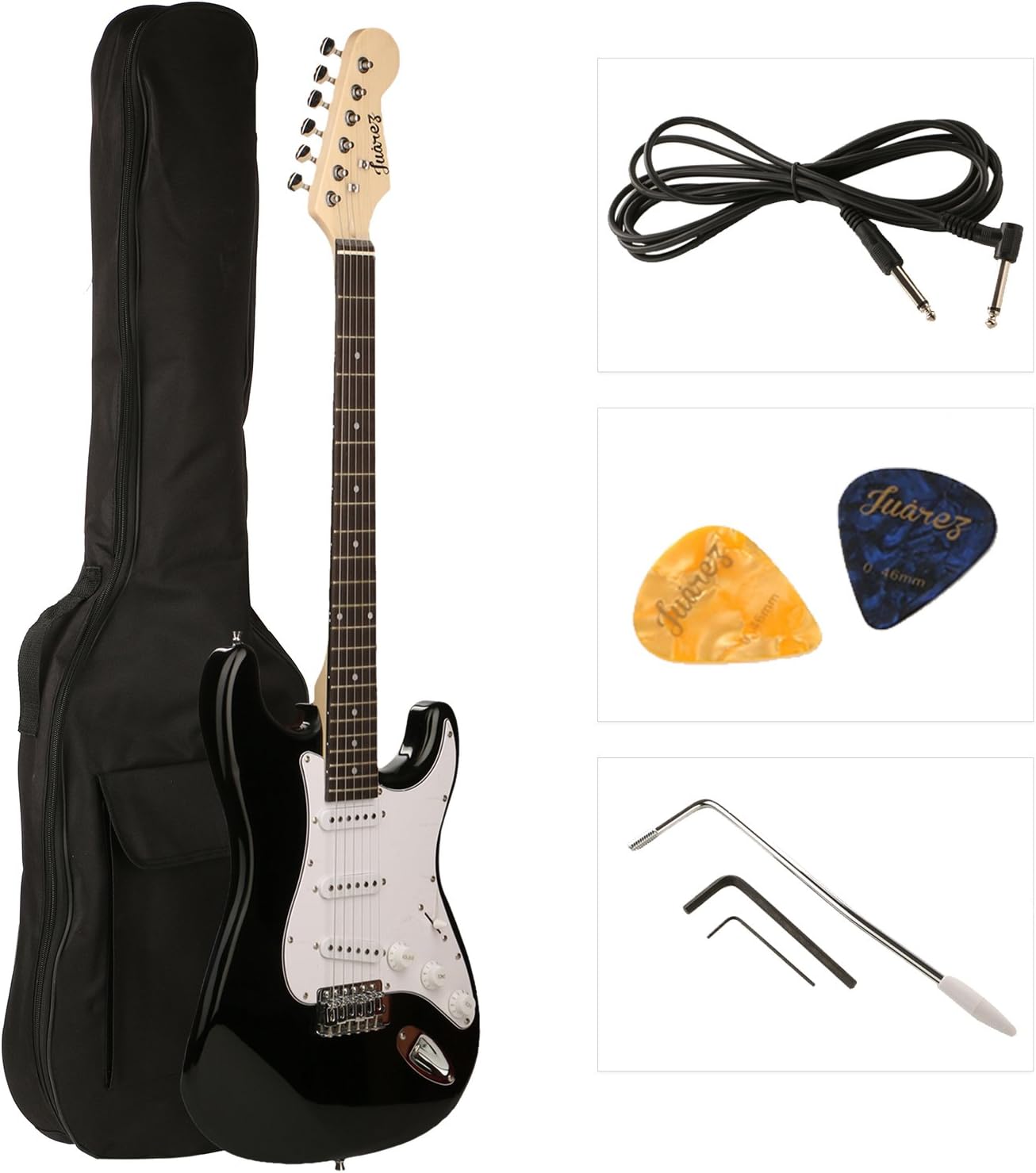 JUAREZ Jrz-St01 6 String Basswood Electric Guitar Right Handed Black with Case/Bag and Picks