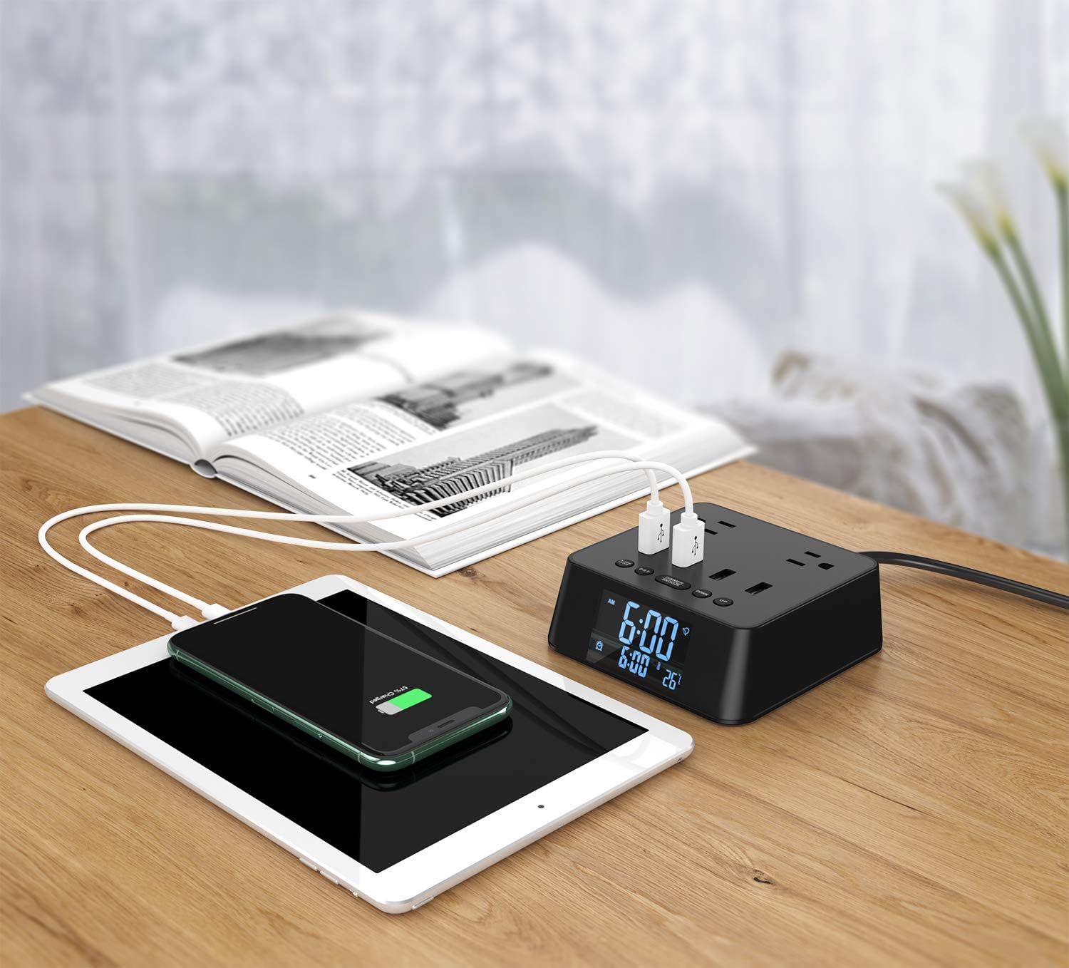 Top Brands Electronic Alarm Clock Charger Power Strip Surge Protector, 4 USB Ports 2 Outlets 6FT Power Cord Charging Station for Bedside,Home,Hotel,Office (Adjustable Brightness, ON/Off Switch,DST Time) Get Special Price Electronic Alarm Clock Charger Power Strip Surge Protector, 4 USB Ports 2 Outlets 6FT Power Cord Charging Station for Bedside,Home,Hotel,Office (Adjustable Brightness, ON/Off Switch,DST Time)