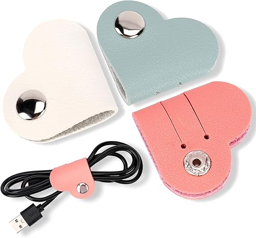 KALIONE Organizador de cordón de corazón, paquete de 3 unidades, organizador de cables USB, organizador de cables USB, correas de almacenamiento de