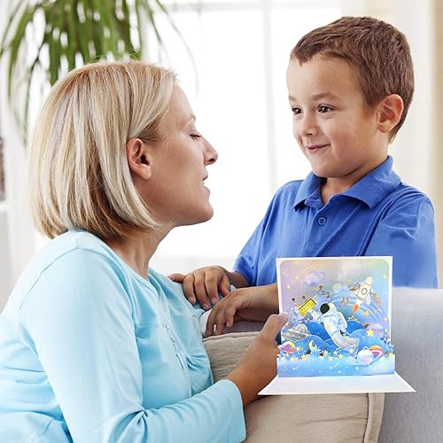 Vista 7 de GREETING ART Tarjeta desplegable de feliz cumpleaños, tarjeta desplegable de cumpleaños de astronauta, tarjeta de cumpleaños de astronauta, tarjeta