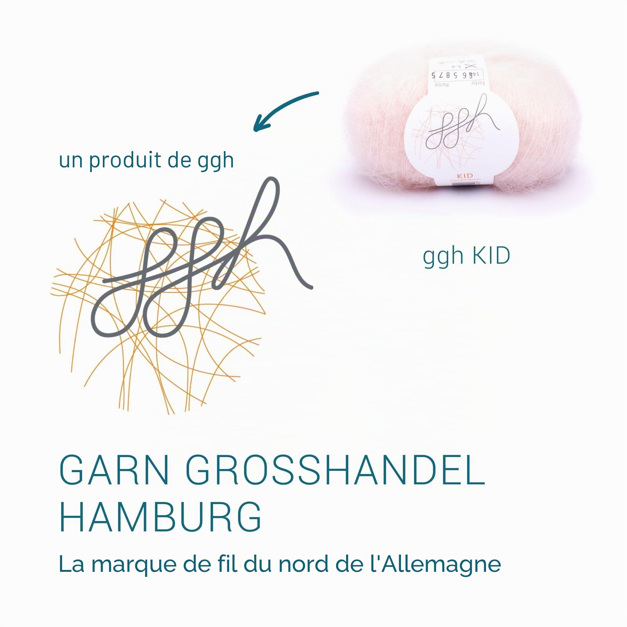 ggh Kid Box - Lot de 6 pelotes de laine à tricoter - En Kid Mohair - 148 - Rose poudré