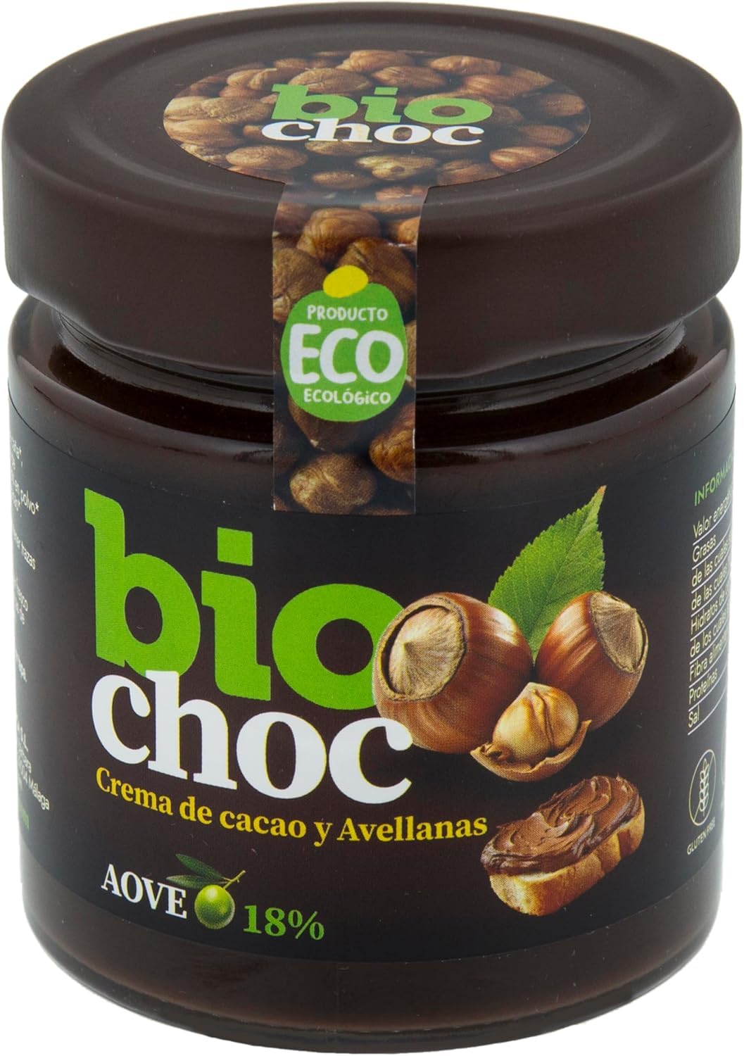 Biochoc - Avellana - Crema de cacao con Aceite de Oliva Virgen Extra Ecológico - 100% Ecológica - Sin gluten, Sin leche, Sin frutos secos - 200gr (Pack 5)