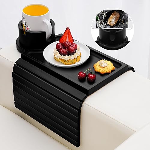 Bandeja portavasos para sofá aisongdong - Bandeja de brazo de sofá 3 en 1 con soporte de taza giratorio 360 y soporte para teléfono, se ajusta a