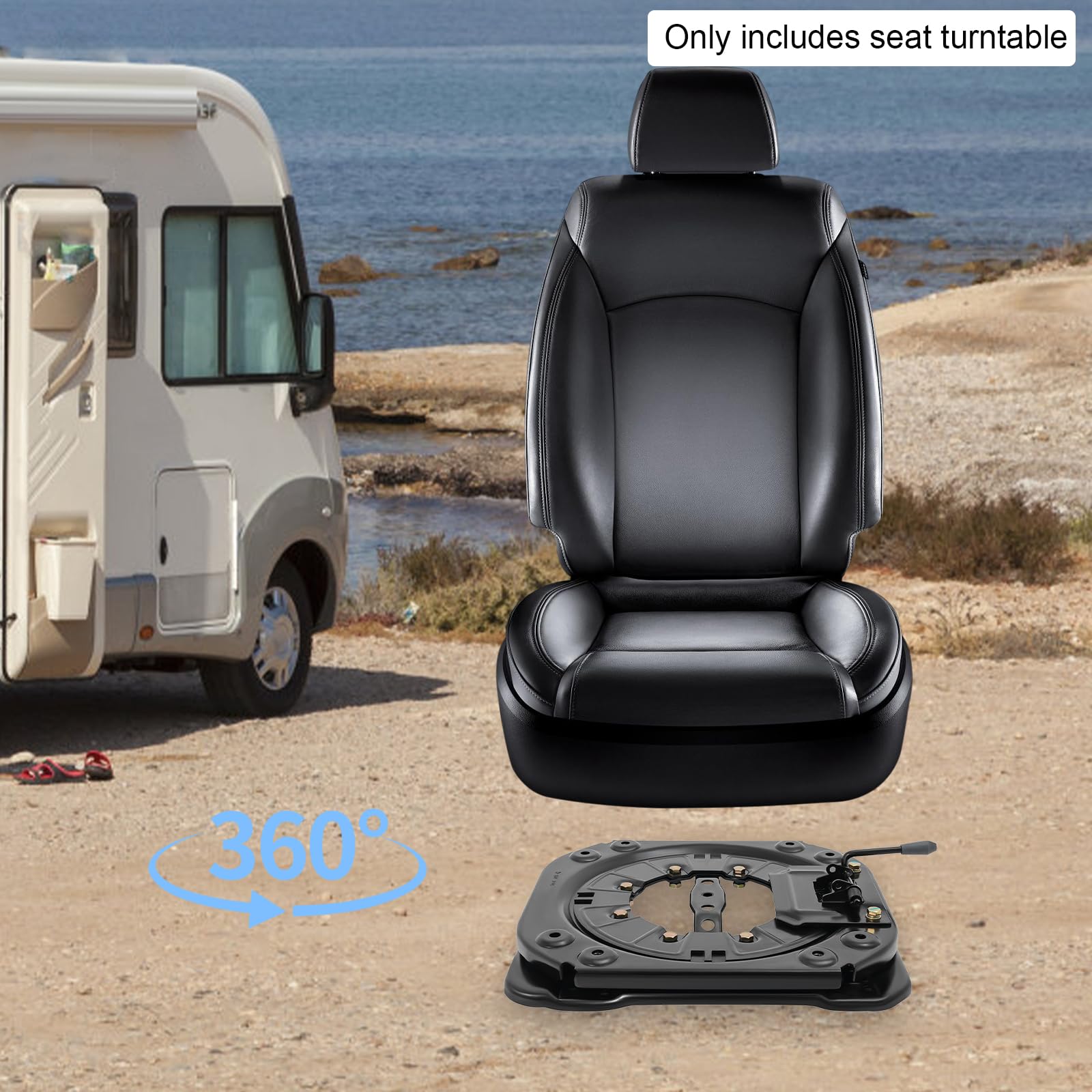 Consola giratoria, asiento giratorio, adaptador giratorio, base de acero ajustable, rotación de 360°, para autocaravana, furgoneta, autobús, construcción robusta, capacidad de carga de 130 kg, 35,8 x