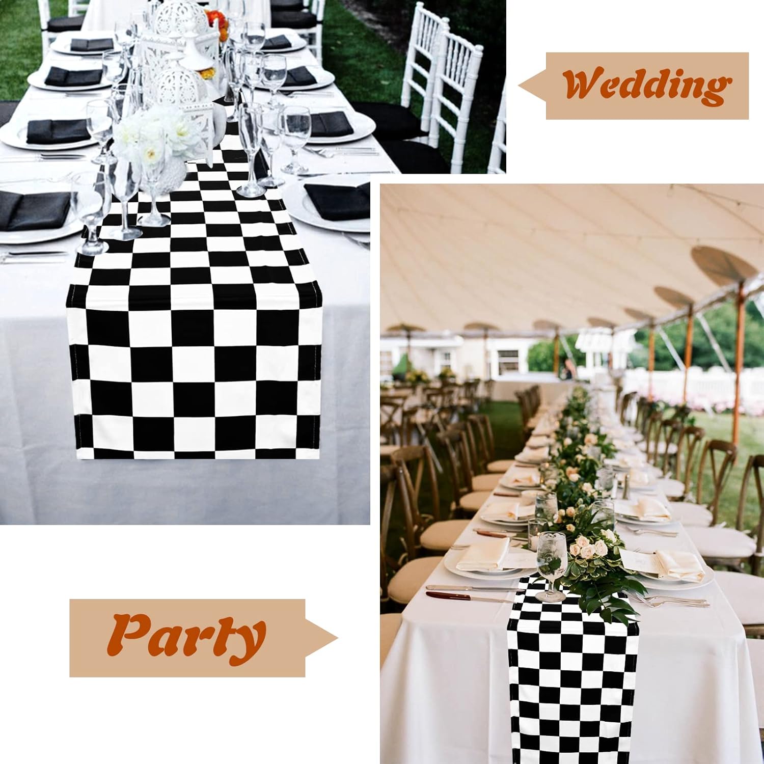 8 Packs Checkered Table Runner Polyester Classic Black and White Checkerboard Racing Road Theme Tablecloth for Indoor Outdoor Events, Wedding, Birthday Parties, Banquets and Celebrations (12 x 72 Inch