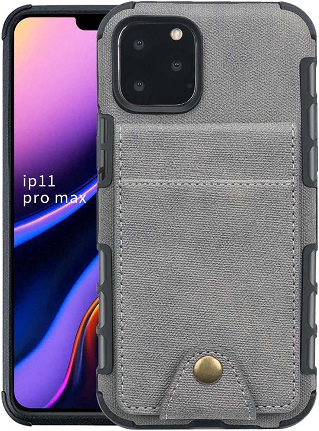KANUZ Funda para iPhone 13/13 Mini/13 Pro/13 Pro Max, funda de cuero con ranura para tarjetas, funda de teléfono con carcasa de TPU con bloqueo RFID (color: gris, tamaño: 13pro max 6.7 pulgadas)