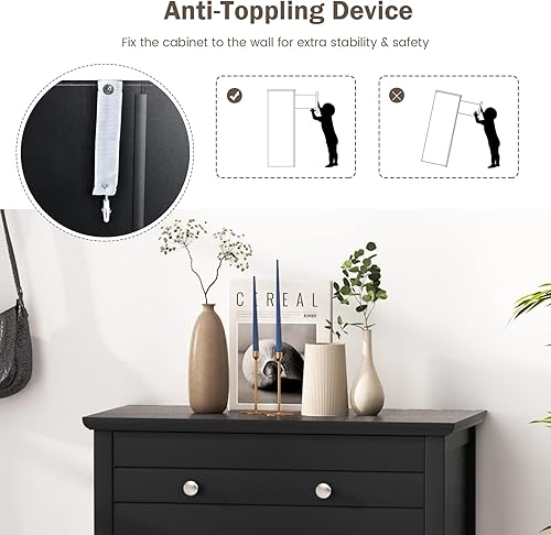 Miniatura 8 de Tangkula Armario de almacenamiento para baño, armario independiente con 2 cajones, 2 puertas, estante ajustable, armario de despensa de cocina de