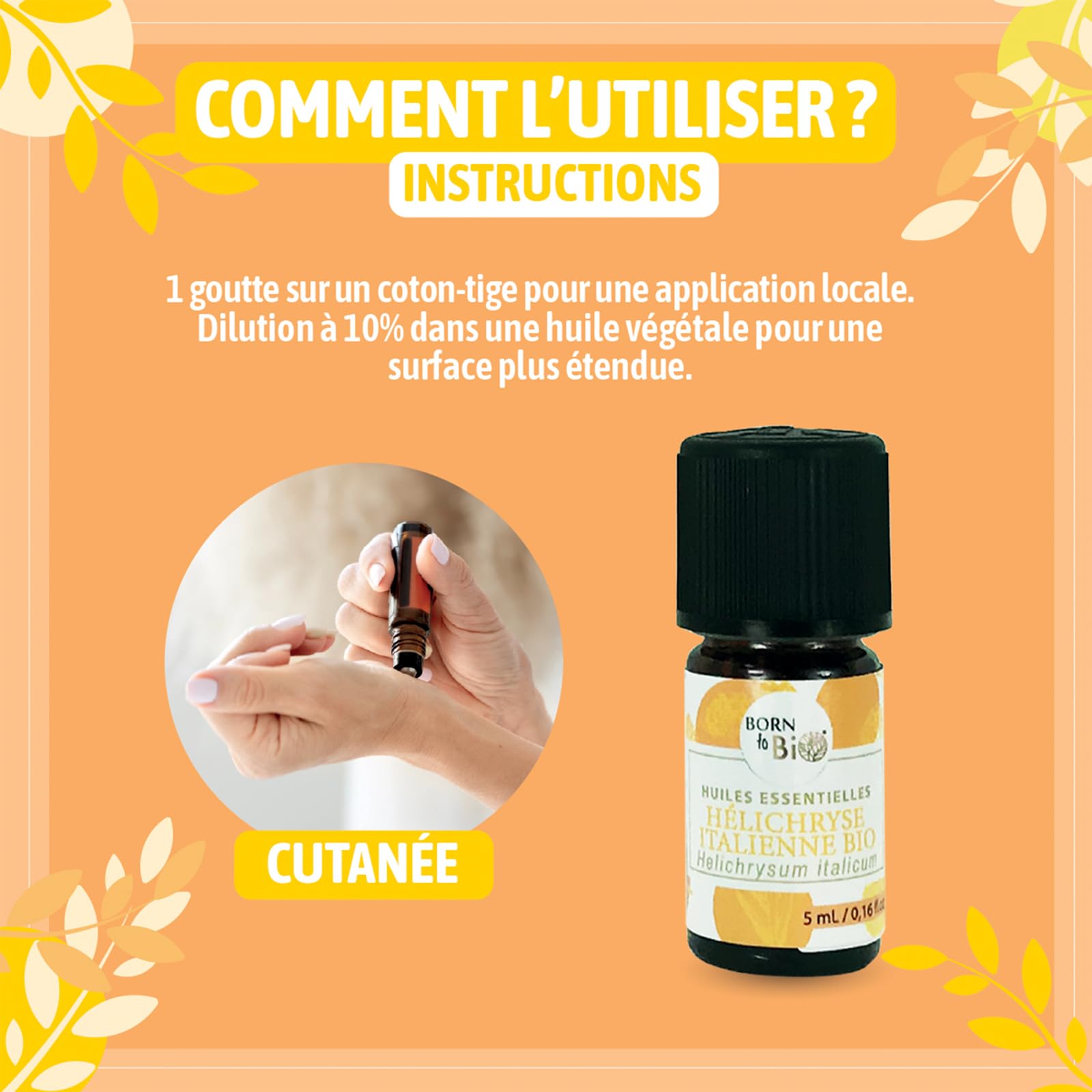 BORN TO BIO Huile Essentielle Hélichryse Italienne Bio - 100% Pure et Naturelle - Propriétés Anti-Hématomes et Cicatrisantes - Certifié EcoCert - 5ml