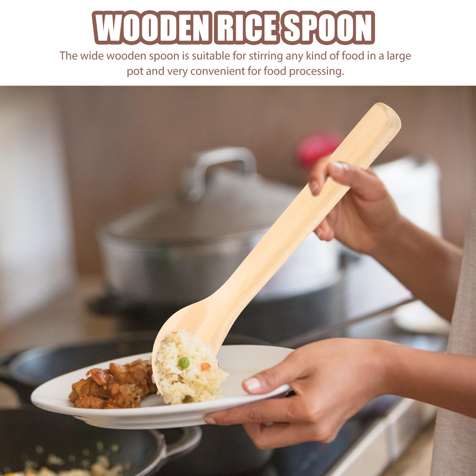 Didiseaon Spatola da Cucina in Legno 40 Cm, Cucchiaio da Cucina Rotondo per Riso, Paletta per Alimenti Resistente ai Graffi per Uso Domestico e Preparazione Sushi