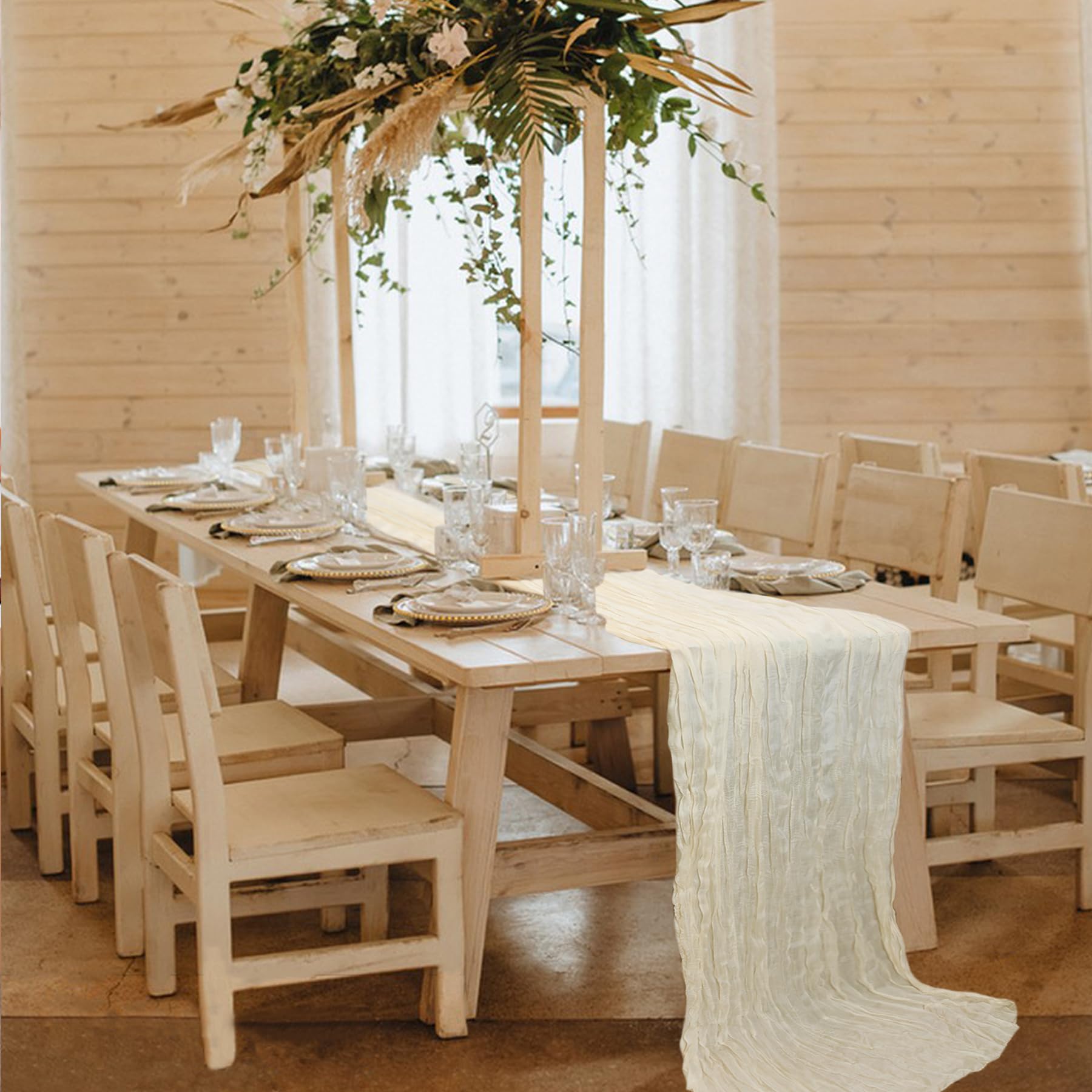 Babenest Ivory Cheese Cloth Table Runner, 3 Pack 10ft Gauze Cheesecloth Table Runners for Bridal Baby Shower Decorations, 35x120 Inches Boho Rustic Tablerunner for Wedding, Party, Birthday Décor