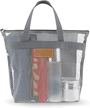 Molain Tragbare Duschtasche, Mesh Tragetasche mit Reißverschluss, Multifunktionale Strandtasche Schnelltrocknende Faltbare Tasche Duschtasche für Fitnessstudio Duschraum Strand(grau)