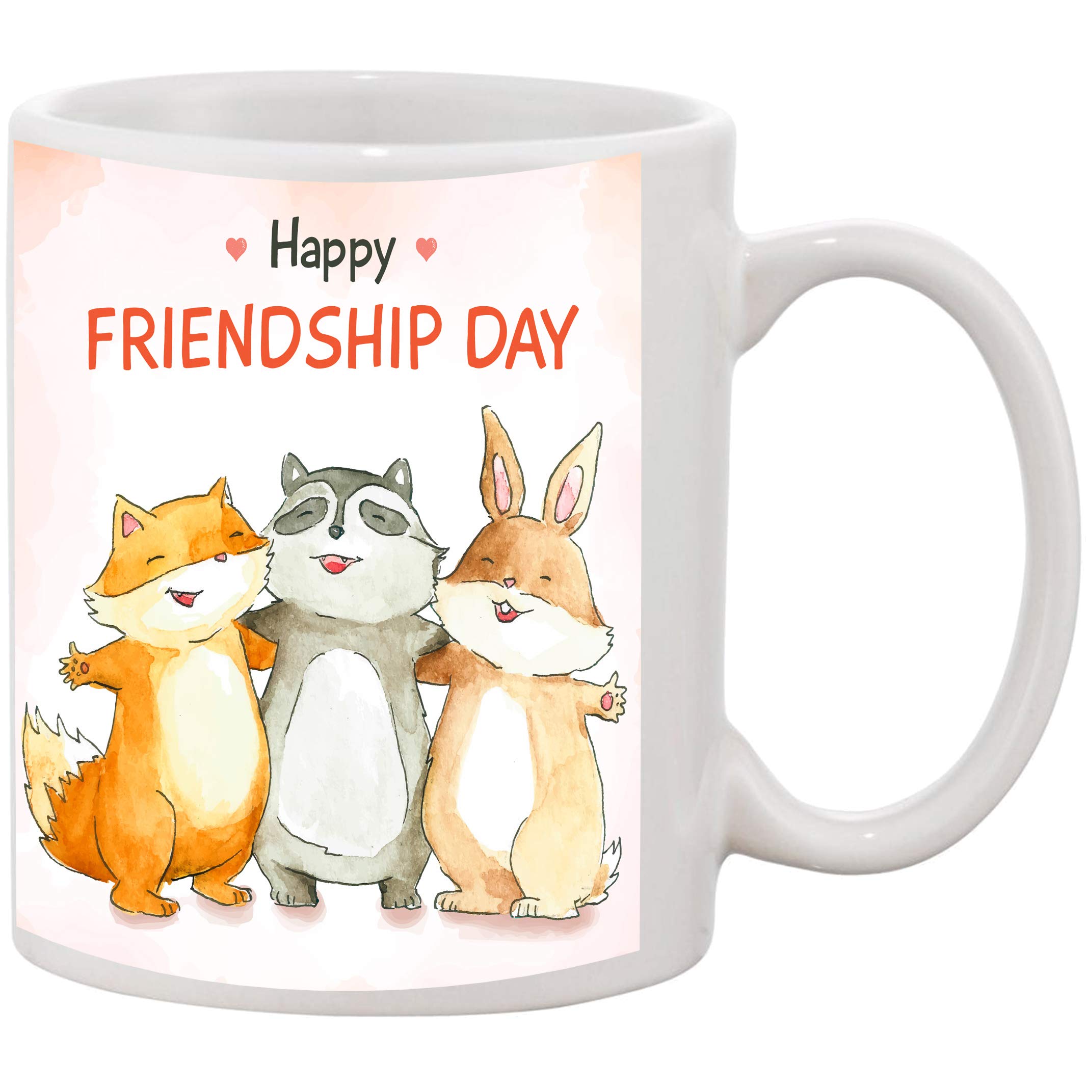 Mekanshi White Ceramic Rabbits frndship Printed Mug Capacity 330 ml Pack of 1