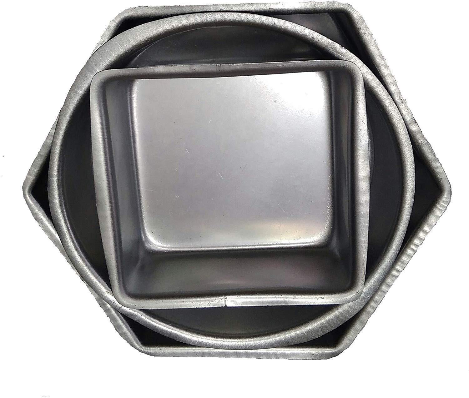 Bakers Paradise Aluminium Hexagon, Round, Square Cake Mould - Set of 3