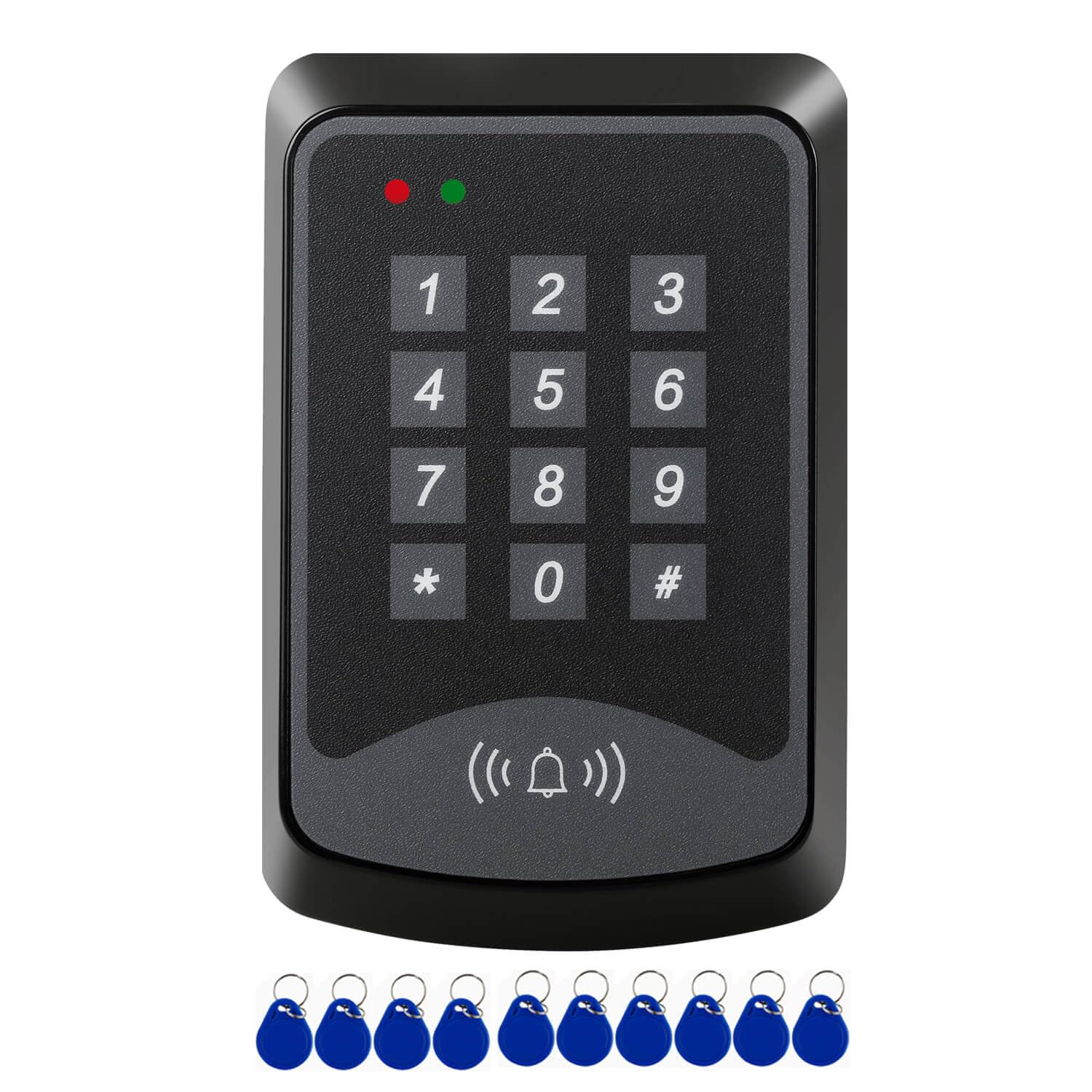 Panel de teclado de tarjetas de identificación RFID de 125 KHz para control de acceso de puerta, soporta 1000 usuarios de tarjetas + 10 llaveros de identificación