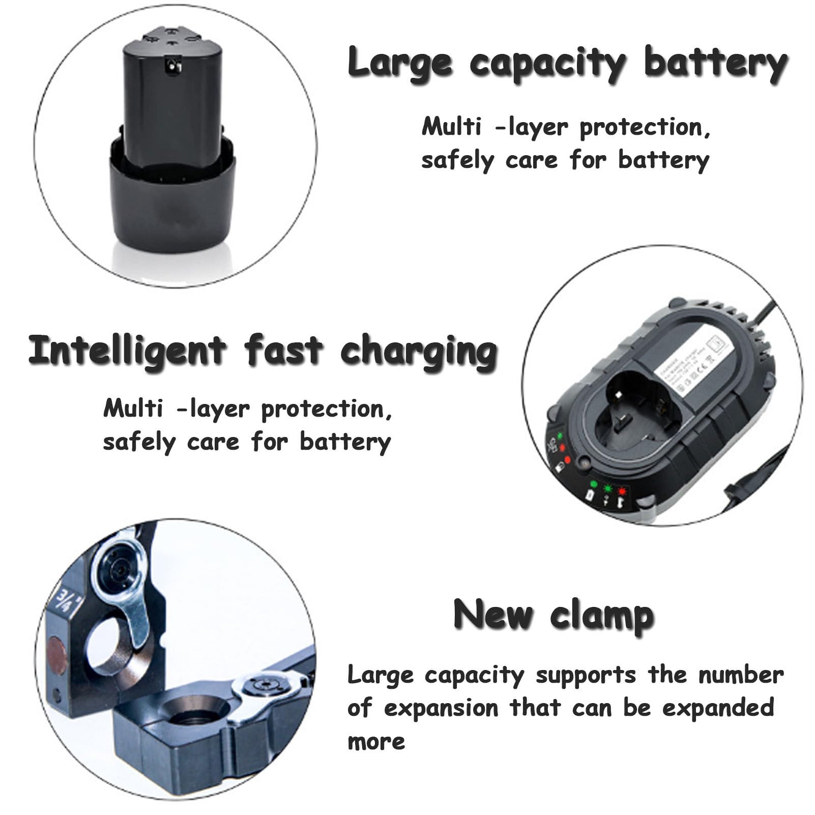 Herramienta portátil para abocardar Tubos de Cobre, Herramienta expansora de Tubos de Cobre con 8 Abrazaderas, batería de Litio de 2000 mAh e iluminación LED