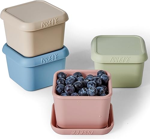 Miniatura 10 de ISSEVE Paquete de 8 contenedores de silicona para aperitivos de 6 oz para niños, contenedores pequeños reutilizables con tapas, contenedores de