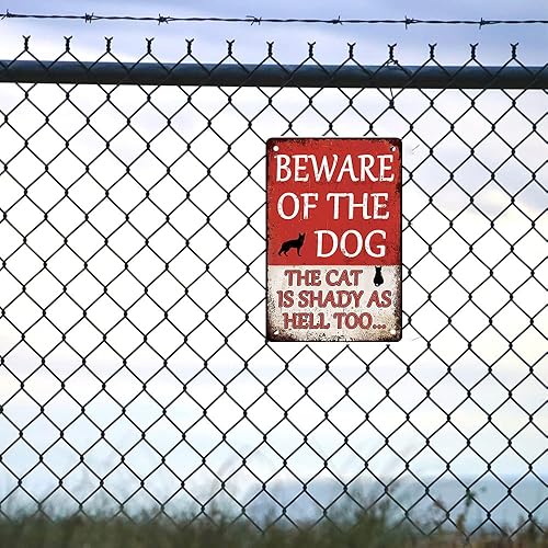 Miniatura 6 de Letrero con texto en inglés Beware Of Dog Beware Of The Dog The Cat Is Shady Too Tin Too, divertido letrero de metal de advertencia para perro,
