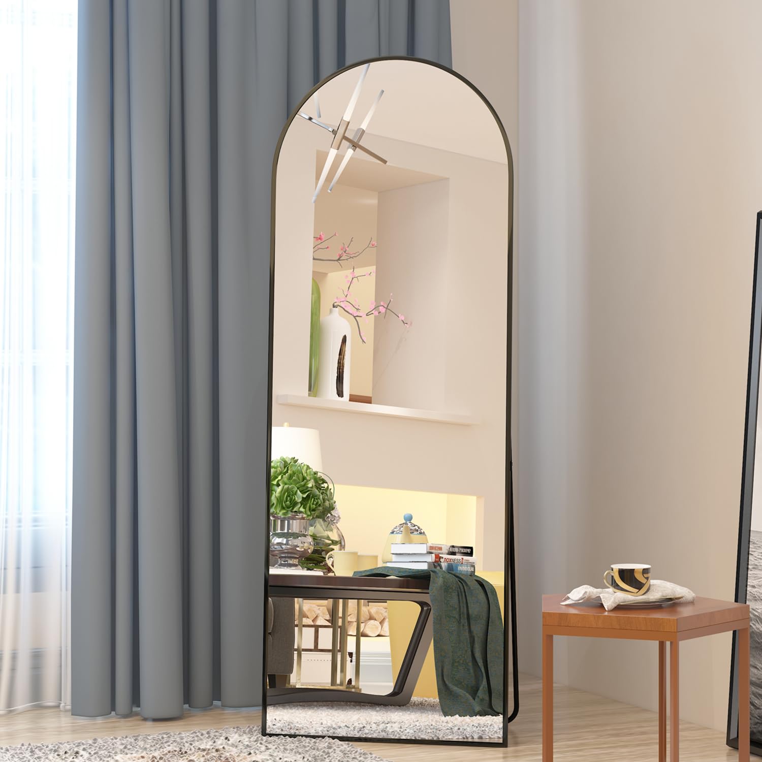 Specchio A Figura Intera Simple Deluxe Ad Arco, 162x53 Cm, Con Supporto A Pavimento, Cornice In Alluminio, Vetro Infrangibile - 4