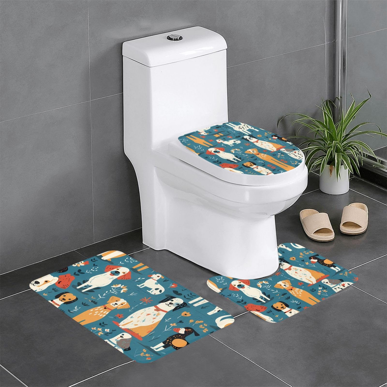 Tapis de salle de bain lot de 3 avec motif chien tapis de sol wc antidérapant