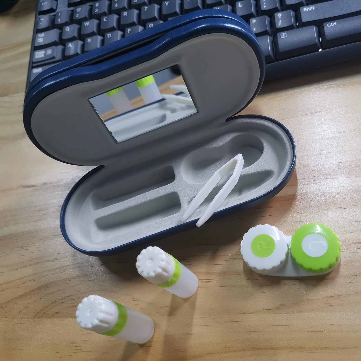 MUDOR 2 in 1 Contact Lens Case, Double Sided Contact Lens Travel Kit Includes Remover Tool with Tweezers,Dual Use Design for Contact Lens case and Glasses case (Blue) : Health & Household