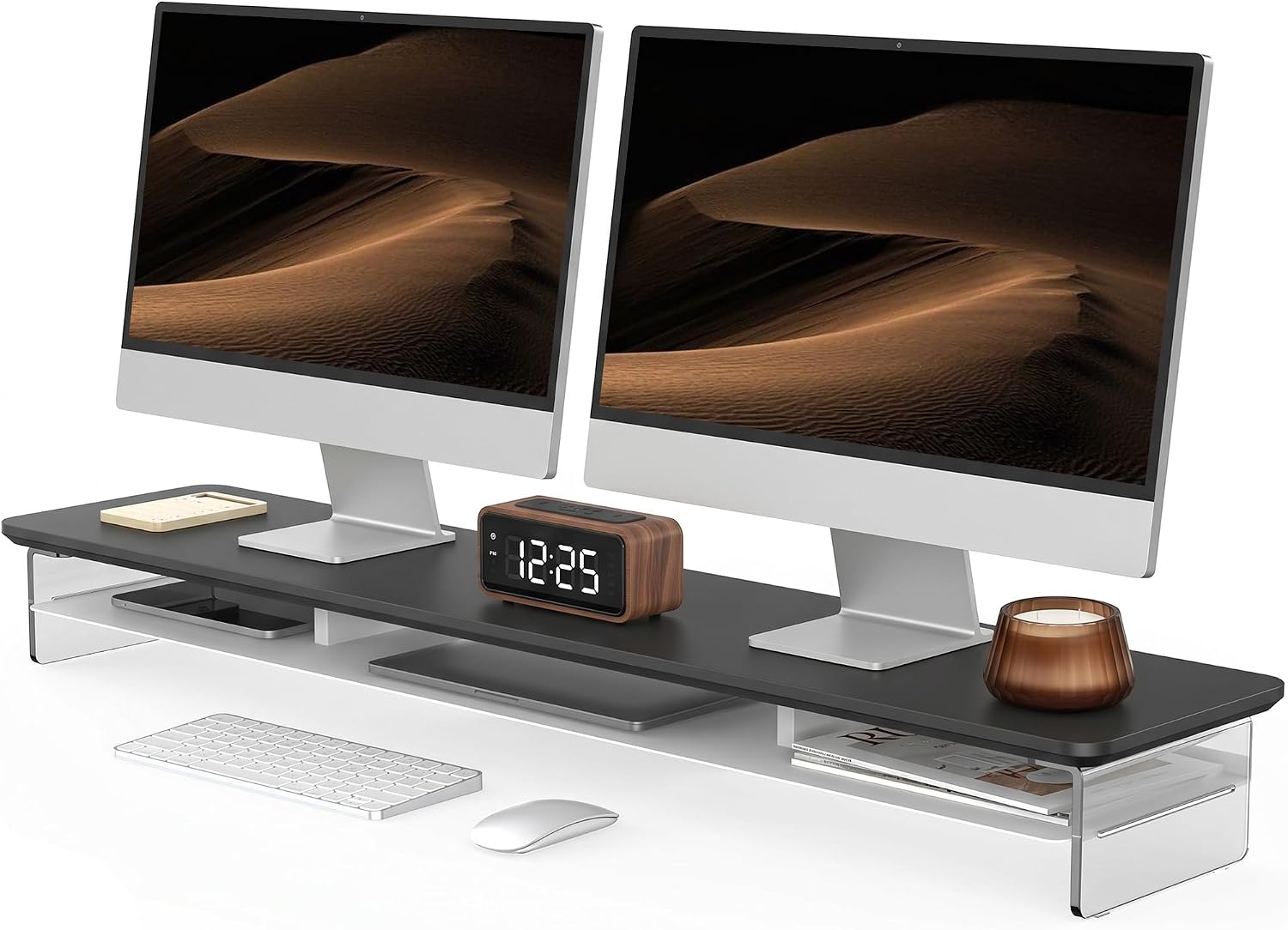 Fenge 42.5" Dual Monitor Stand with Clear Acrylic Legs, Black